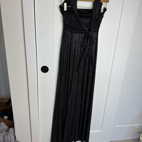 Lucy In The Sky Black Glitter Maxi Side Slit Halter Formal Prom Dress Size Small - Picture 4 of 7